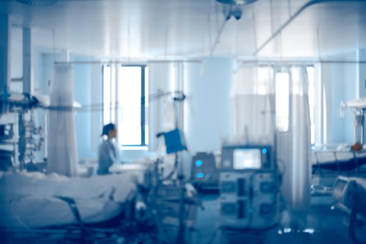 Equipped intensive care unit of modern hospital, unfocused background