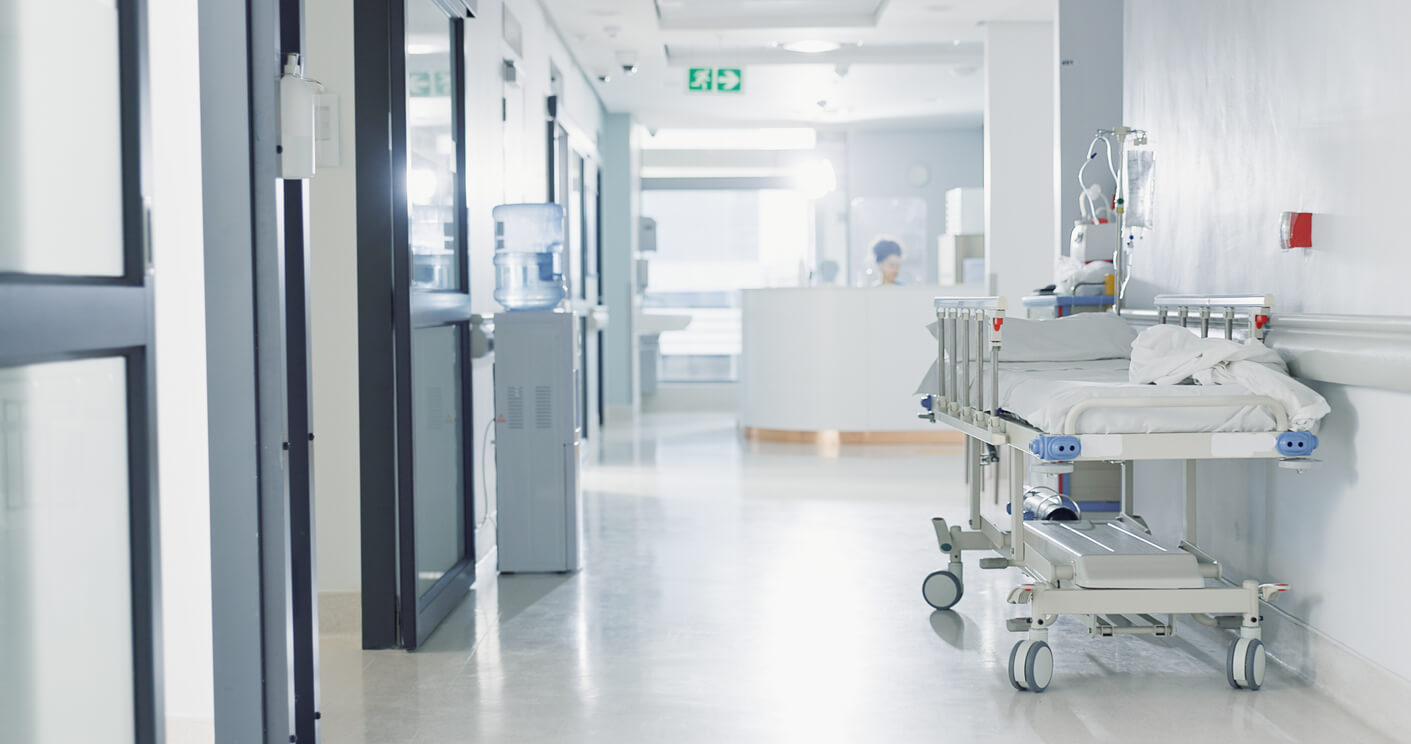 Hospital, healthcare and medical with an empty corridor
